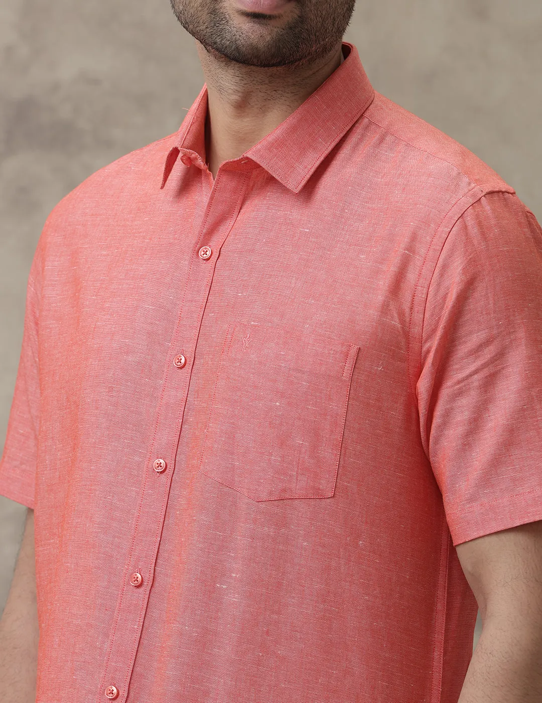 Men Linen Cotton Shirt Pink LF5