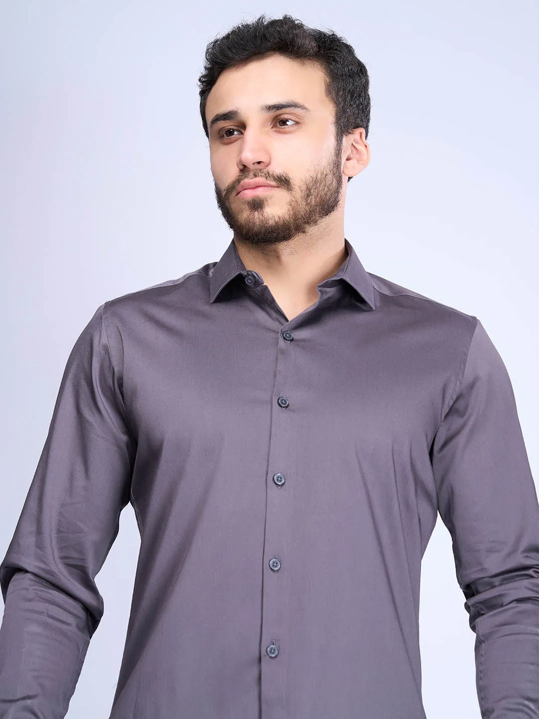 Men Stretch Cotton Shirt Grey FS8