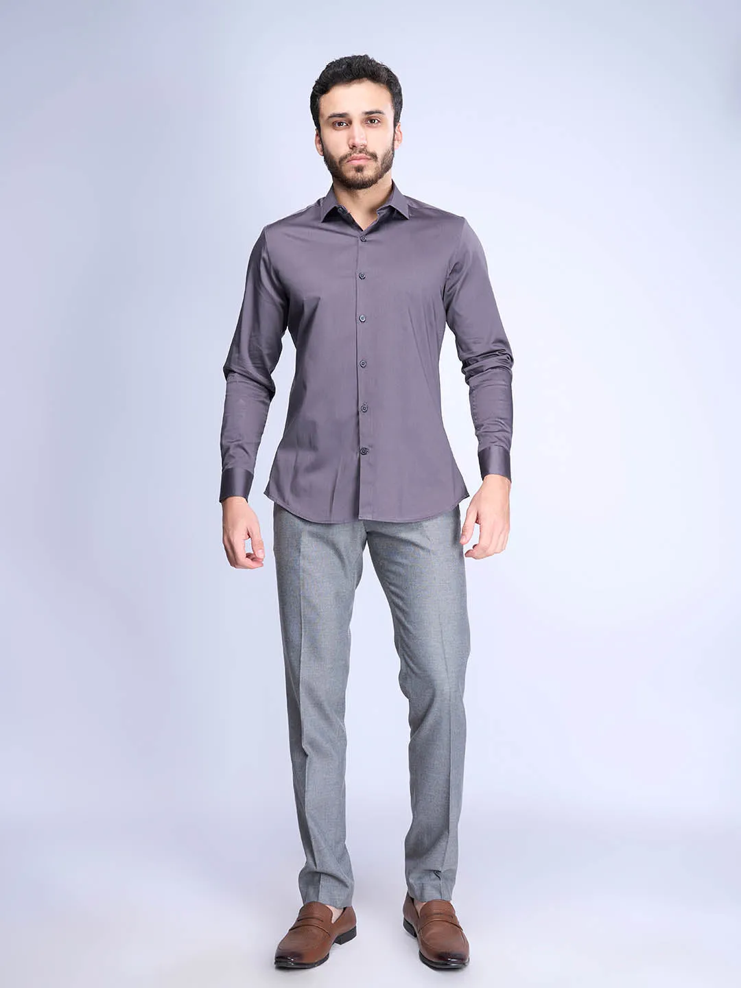 Men Stretch Cotton Shirt Grey FS8