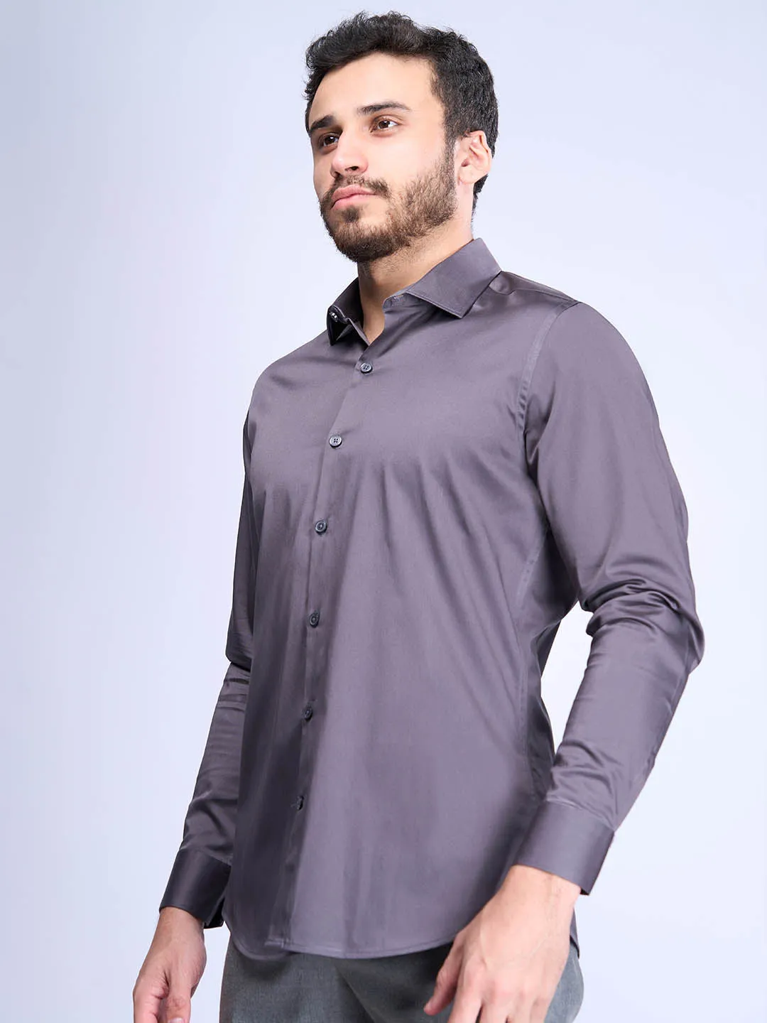 Men Stretch Cotton Shirt Grey FS8