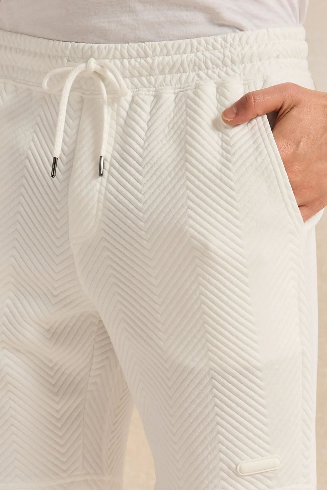 Men White Jacquard Active Shorts