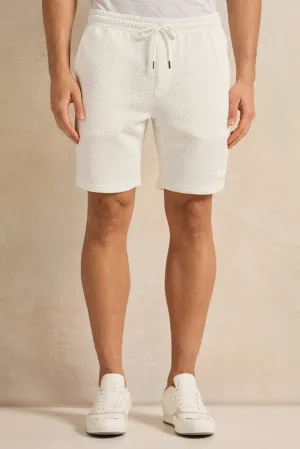 Men White Jacquard Active Shorts