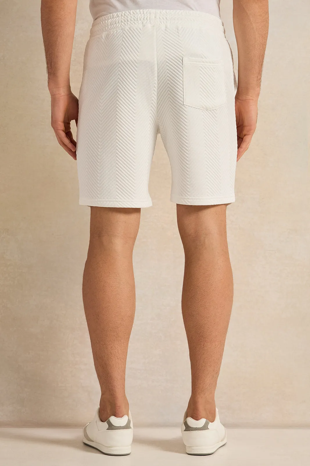 Men White Jacquard Active Shorts