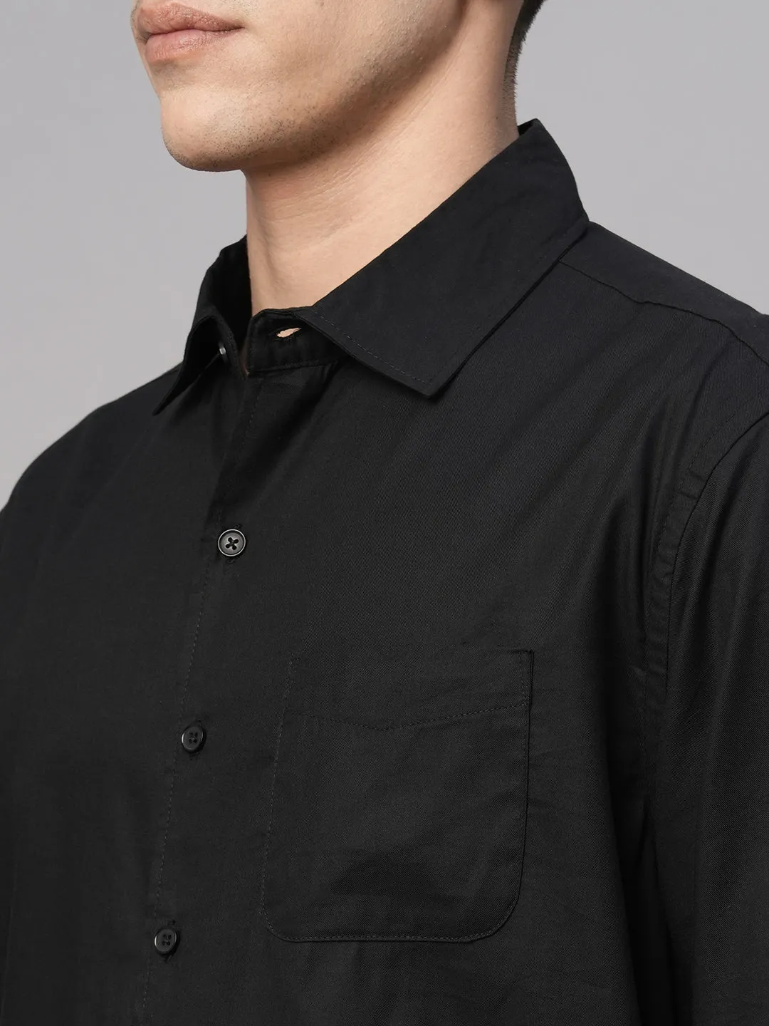 Men's Black Cotton Modal Loose Fit Shirt
