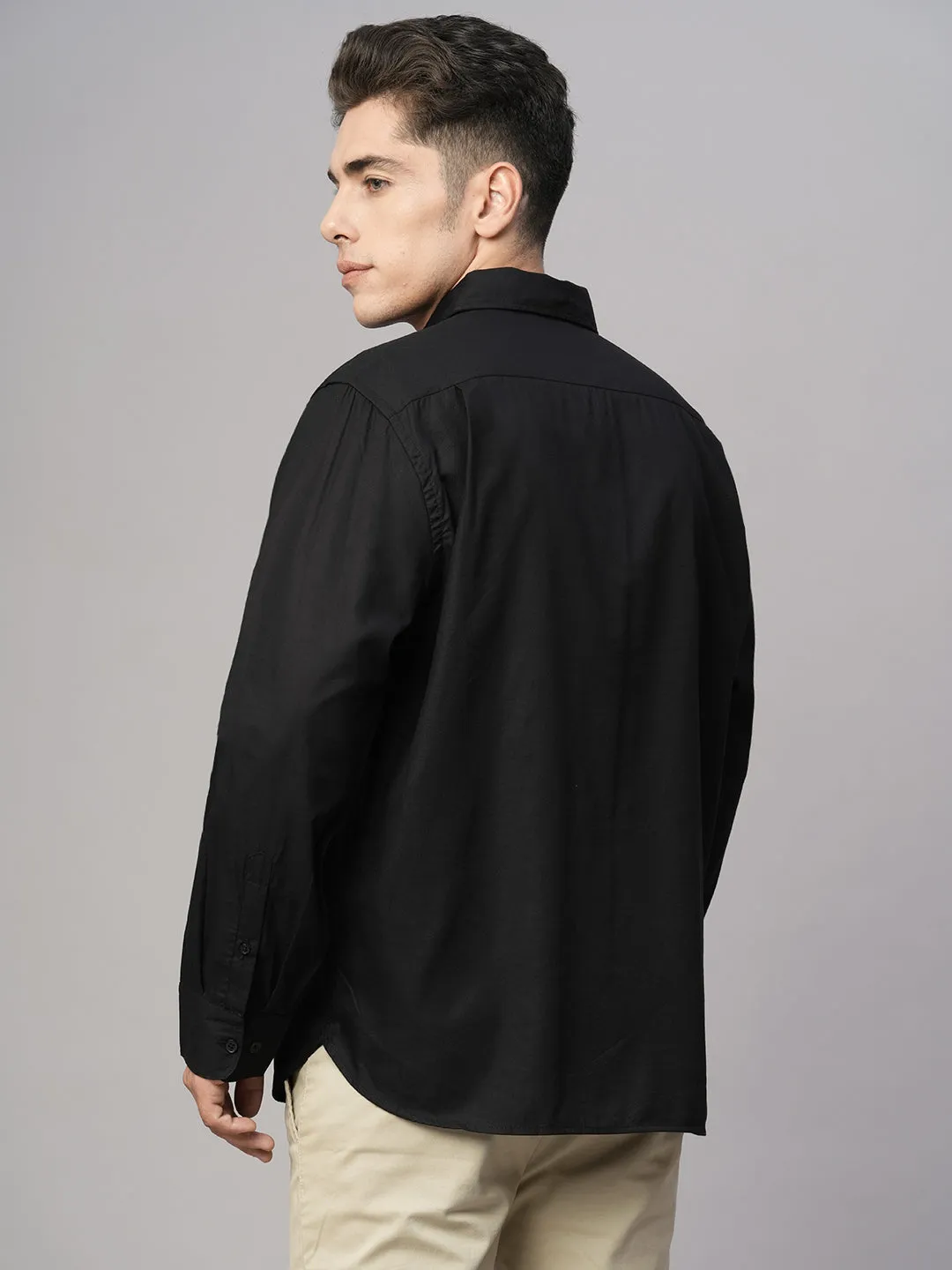 Men's Black Cotton Modal Loose Fit Shirt