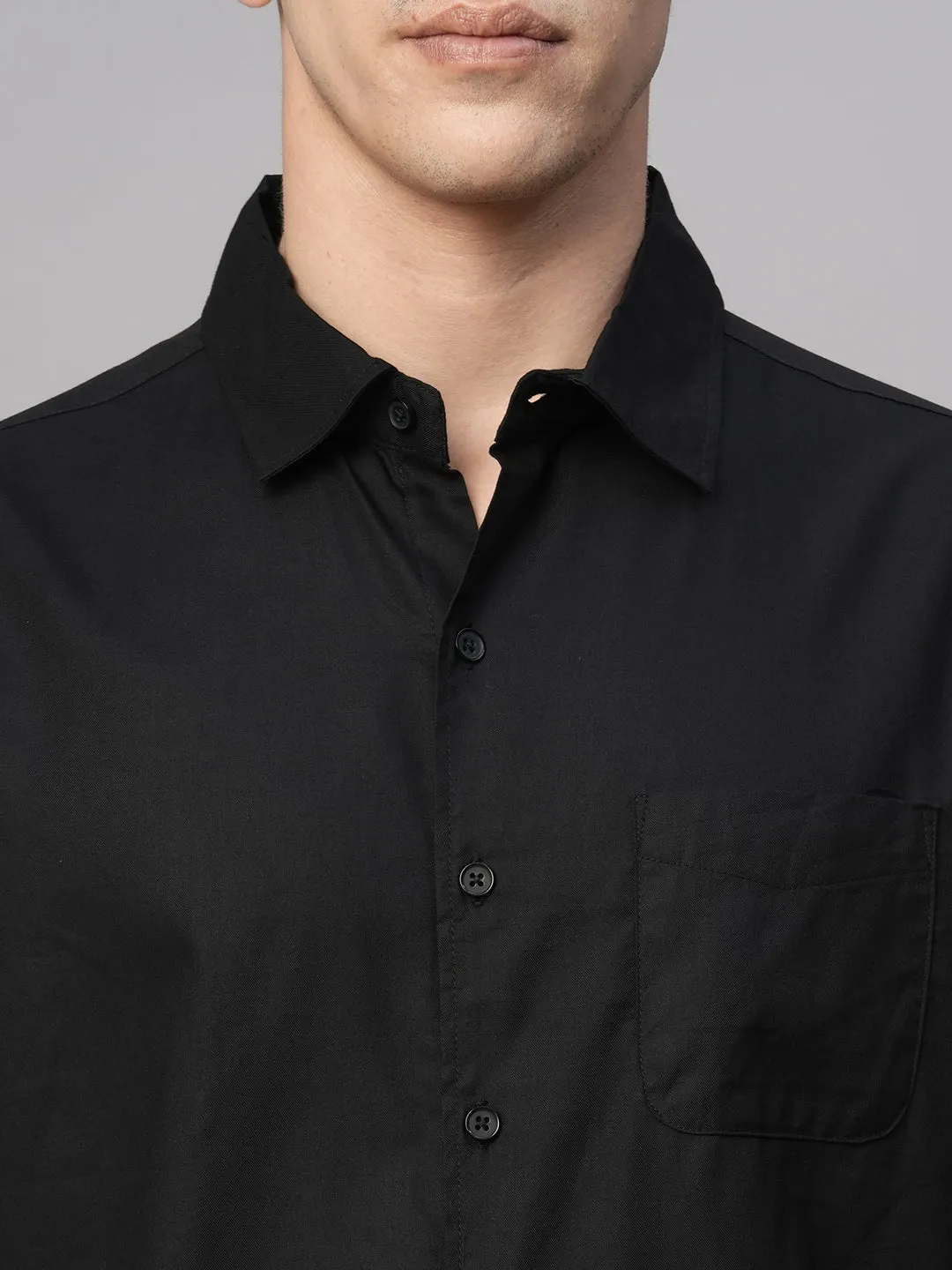 Men's Black Cotton Modal Loose Fit Shirt