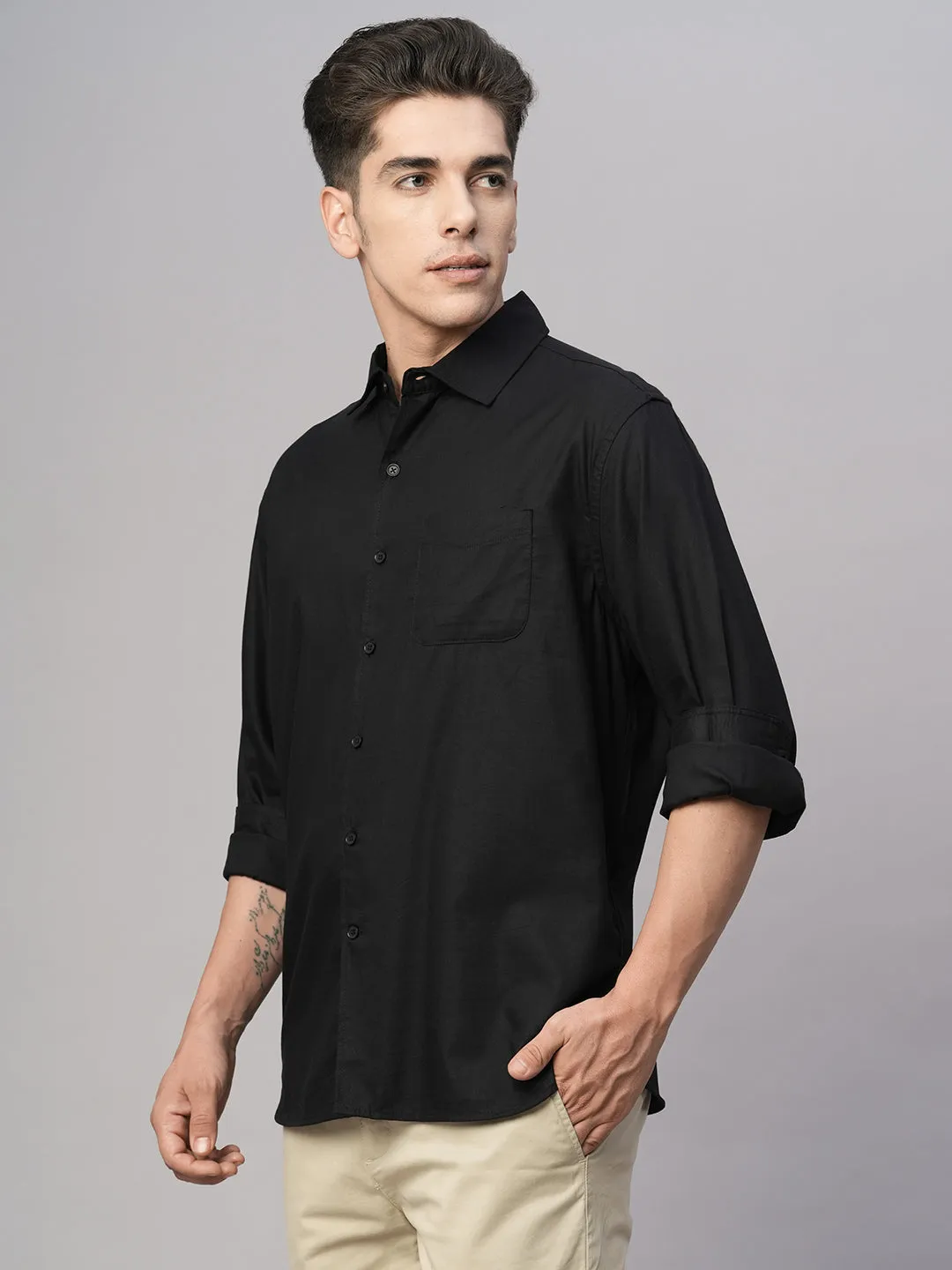 Men's Black Cotton Modal Loose Fit Shirt