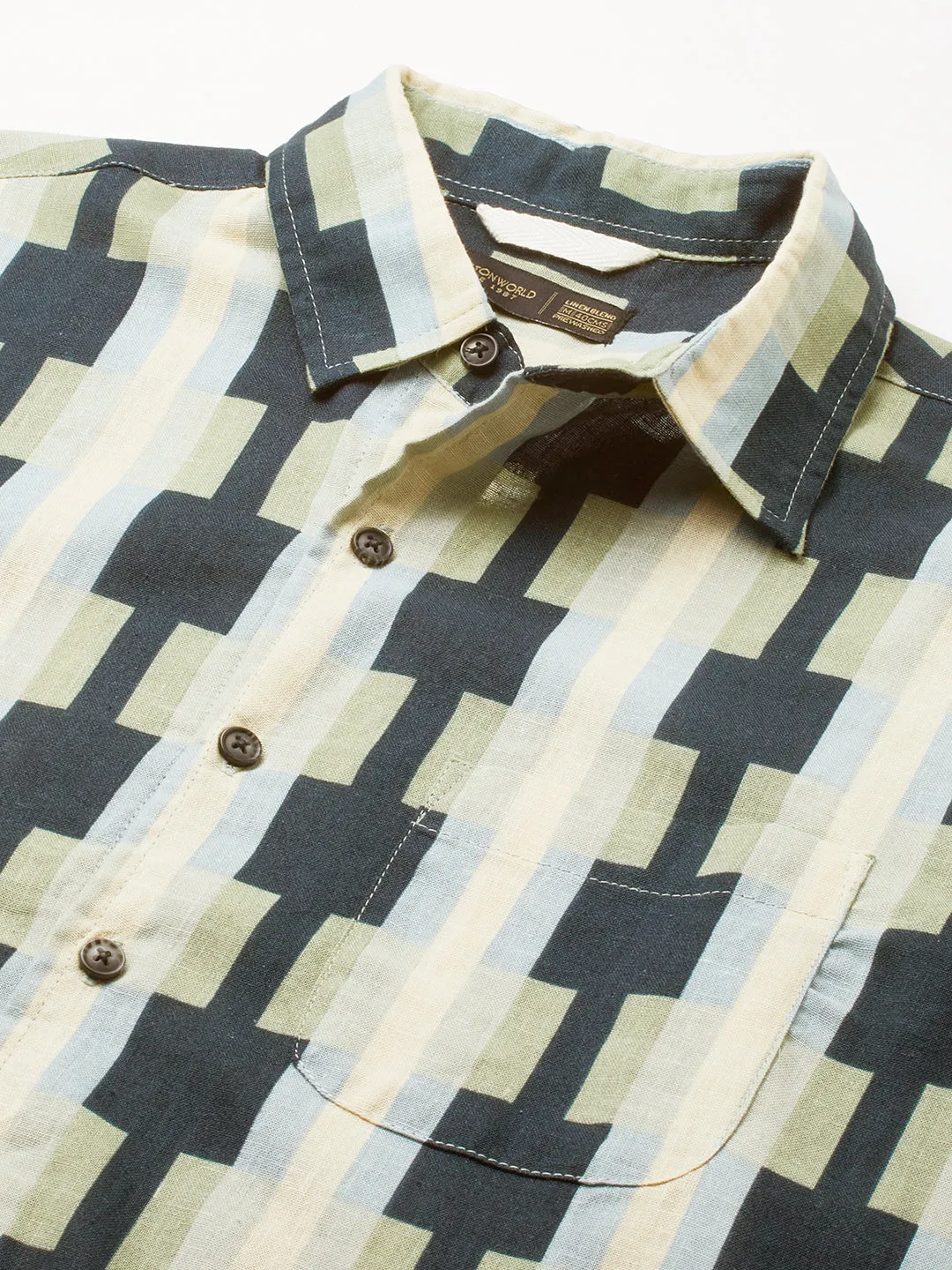 Men's Blue Cotton Flax Regular Fit Shirt