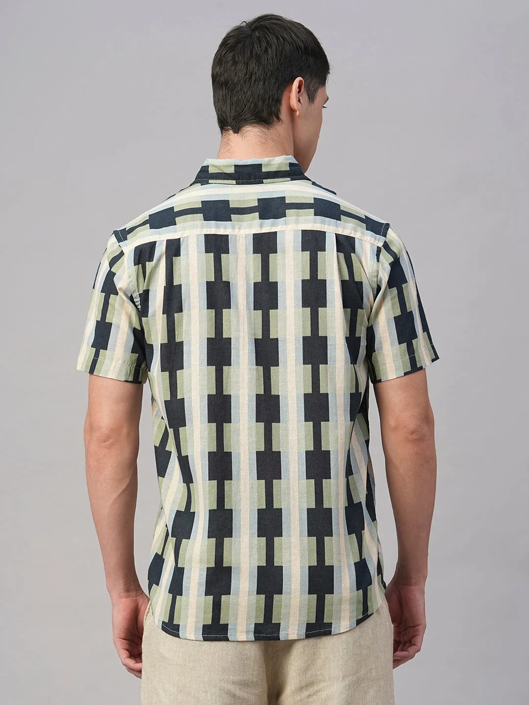 Men's Blue Cotton Flax Regular Fit Shirt