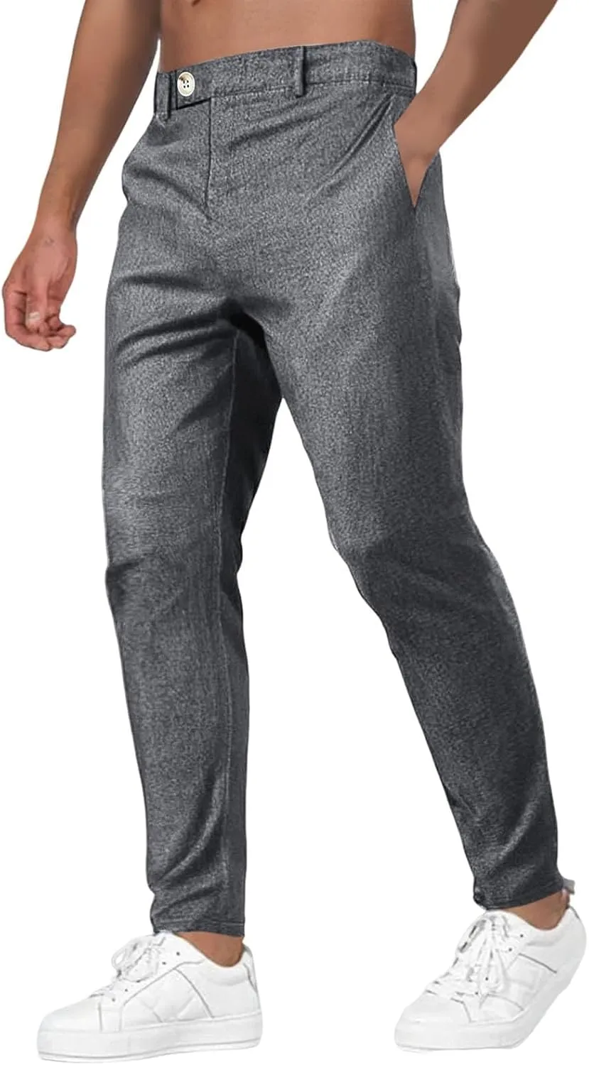 Mens Casual Pants Straight Leg Fashion Dress Slacks Summer Outdoor Trendy Button Suit Trousers Plain Business Pants