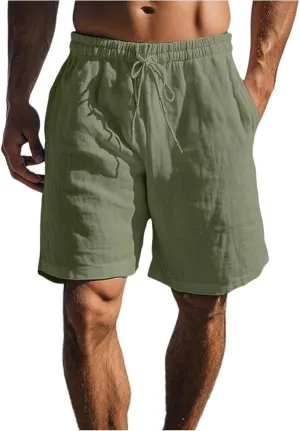 Men's Linen Casual Classic Short Elastic Waist Summer Beach Lightweight Loose-Fit Shorts with Pockets 2025
