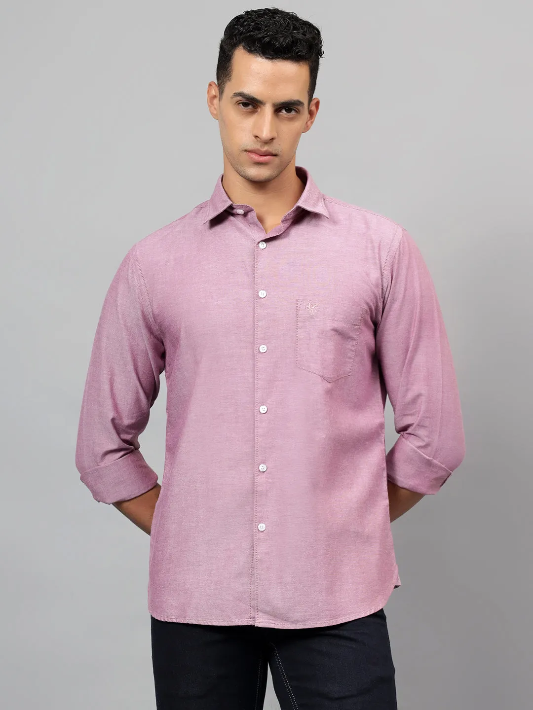 Men's Maroon Self Design Full Sleeves Casual Shirt