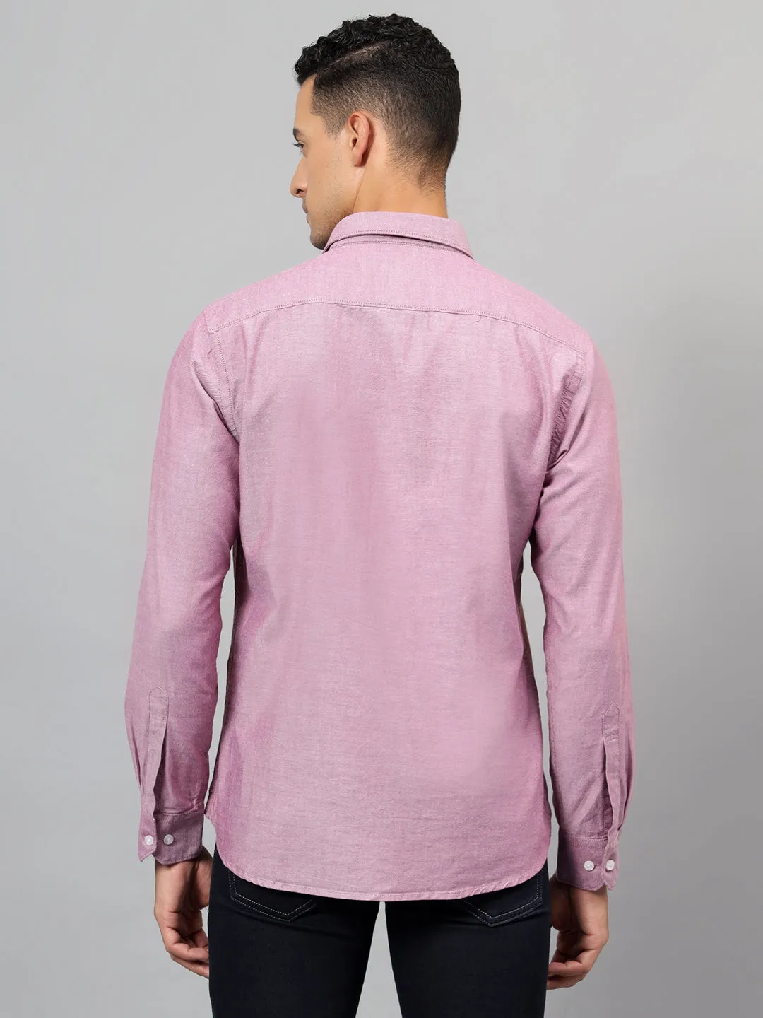 Men's Maroon Self Design Full Sleeves Casual Shirt
