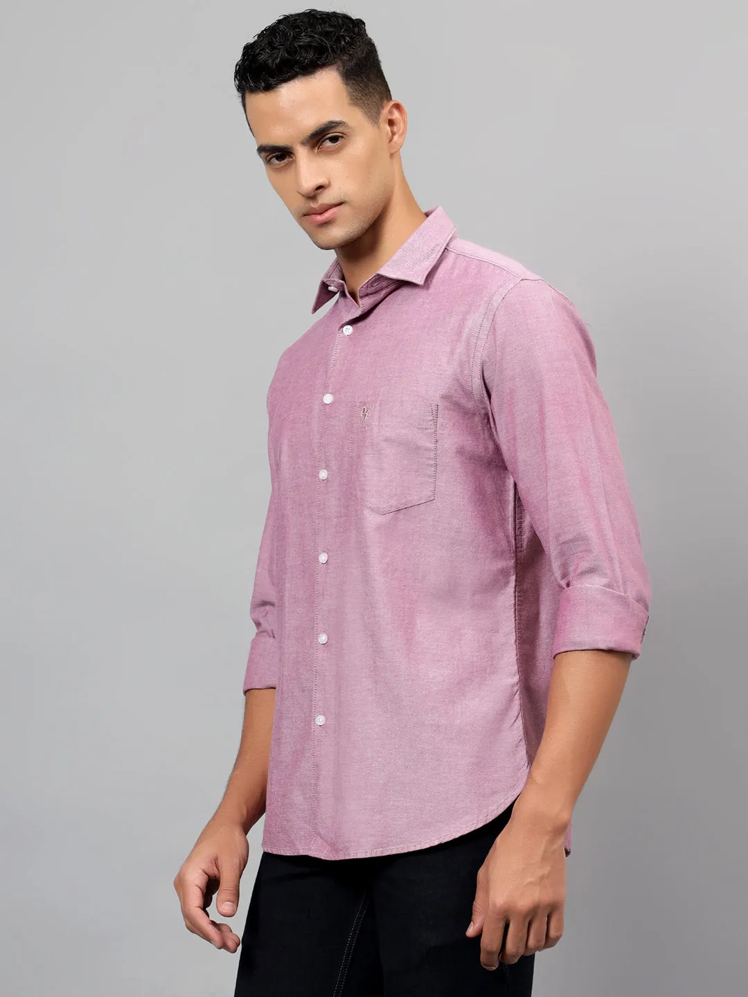 Men's Maroon Self Design Full Sleeves Casual Shirt
