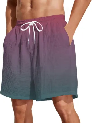 Mens Plus Size Shorts Casual Gradient Boardshorts Summer Loose Fit Shorts Drawstring Waist Short Pants with Pockets