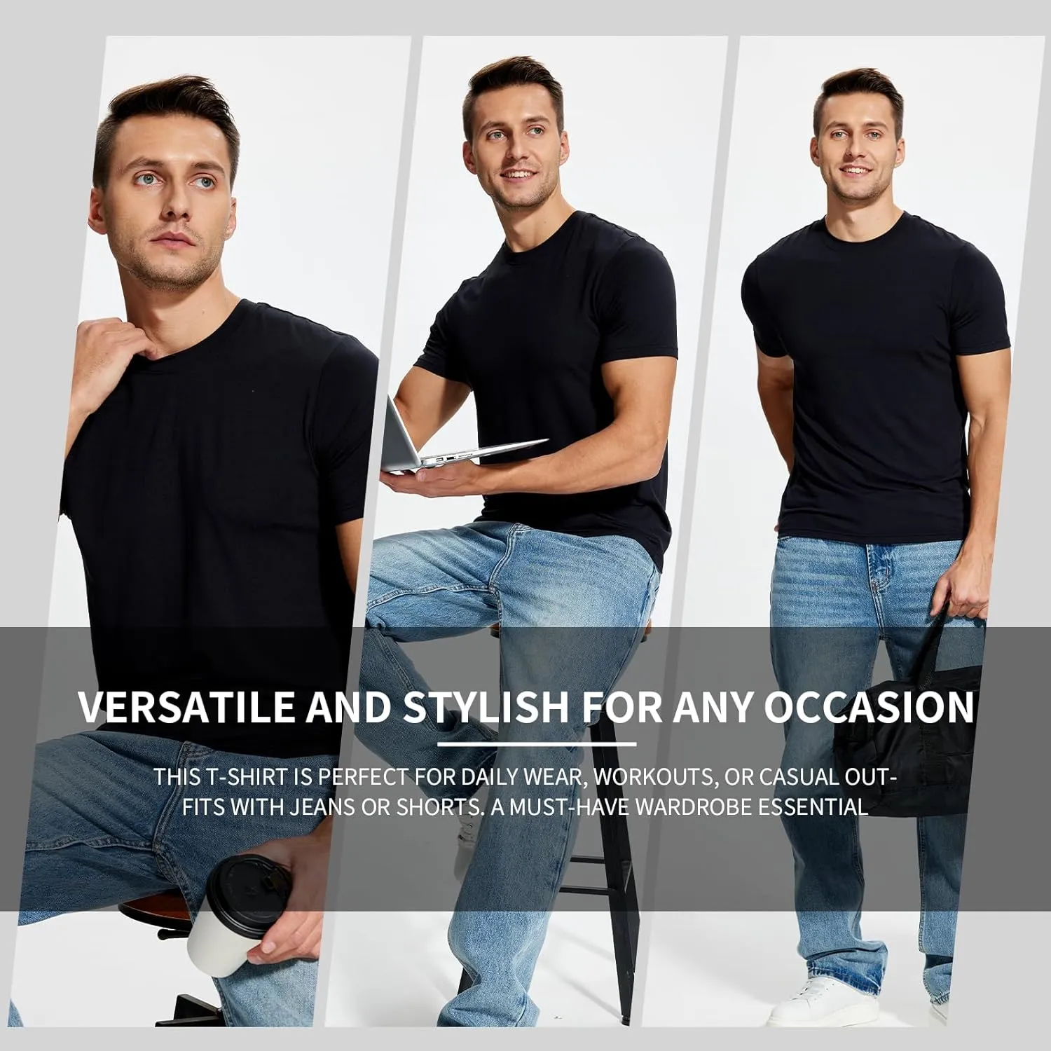 Mens Undershirts Moisture-Wicking T-Shirts 3 Pack Crewneck Basic Tees for Men