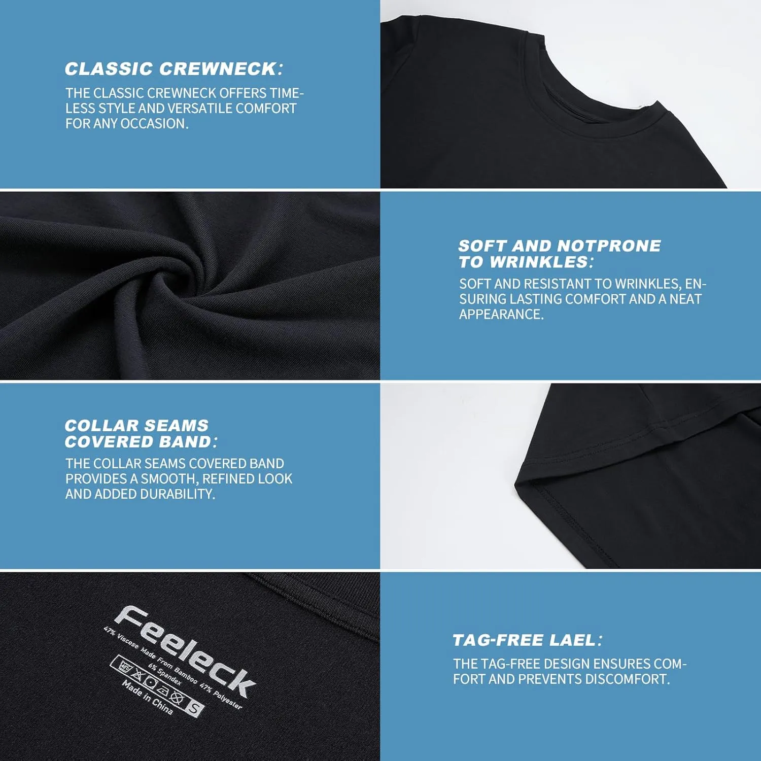 Mens Undershirts Moisture-Wicking T-Shirts 3 Pack Crewneck Basic Tees for Men