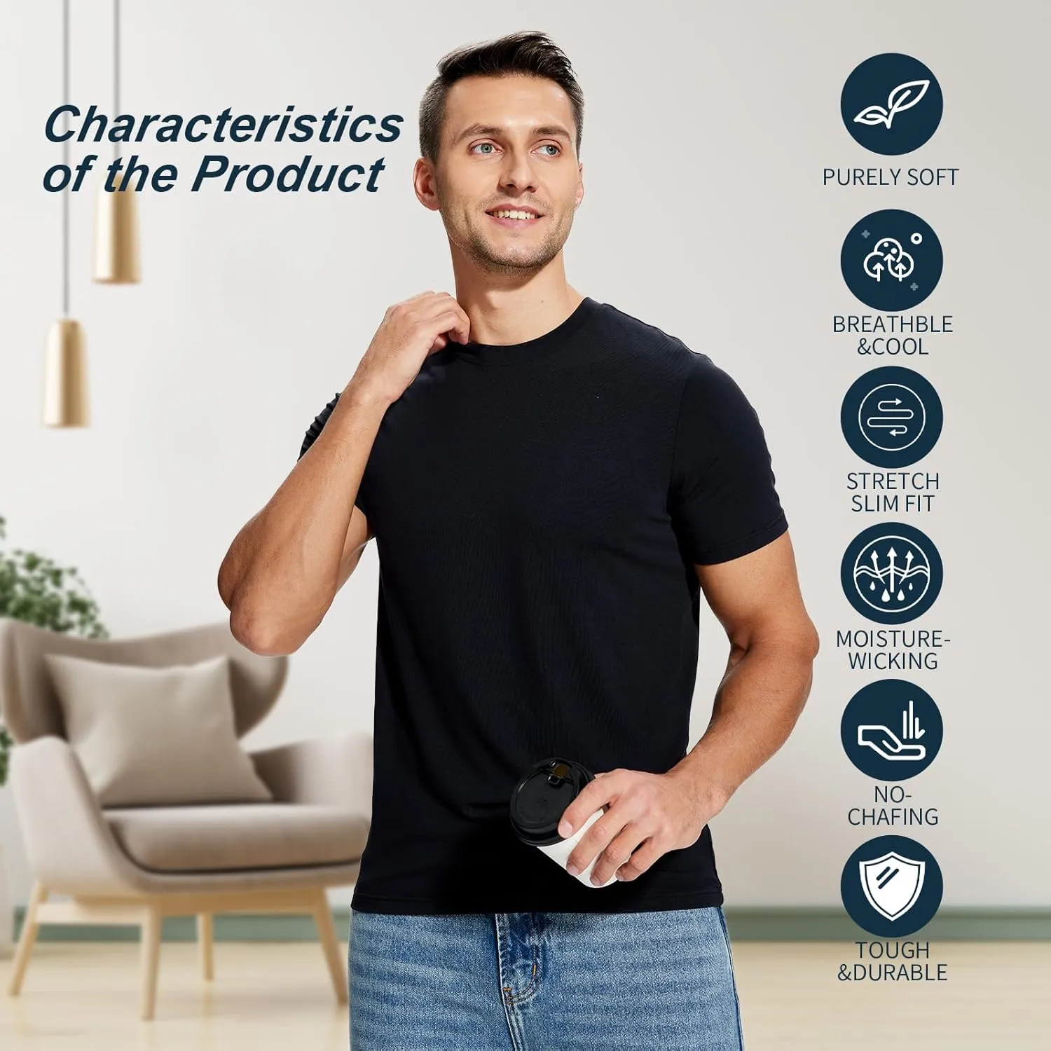 Mens Undershirts Moisture-Wicking T-Shirts 3 Pack Crewneck Basic Tees for Men