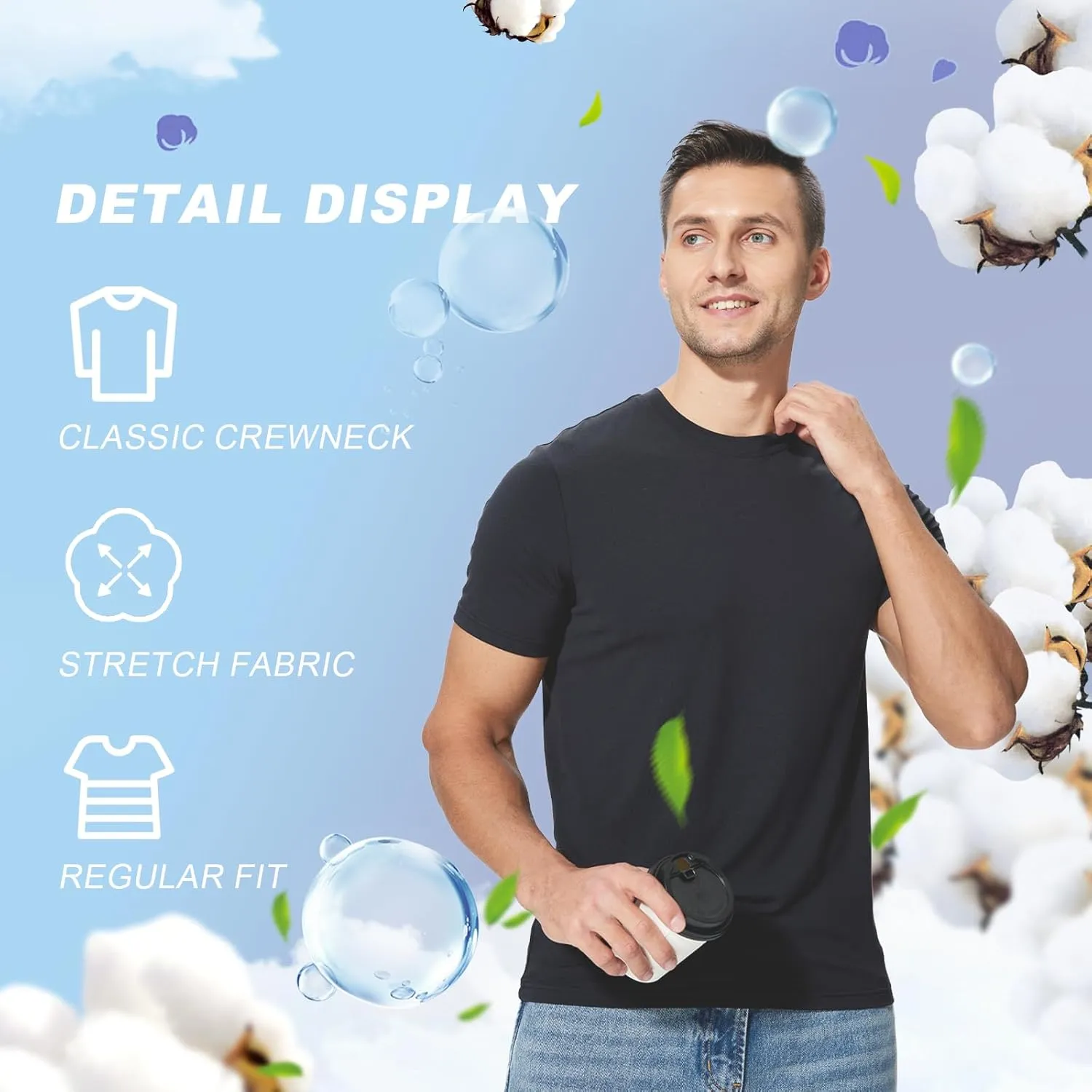 Mens Undershirts Moisture-Wicking T-Shirts 3 Pack Crewneck Basic Tees for Men