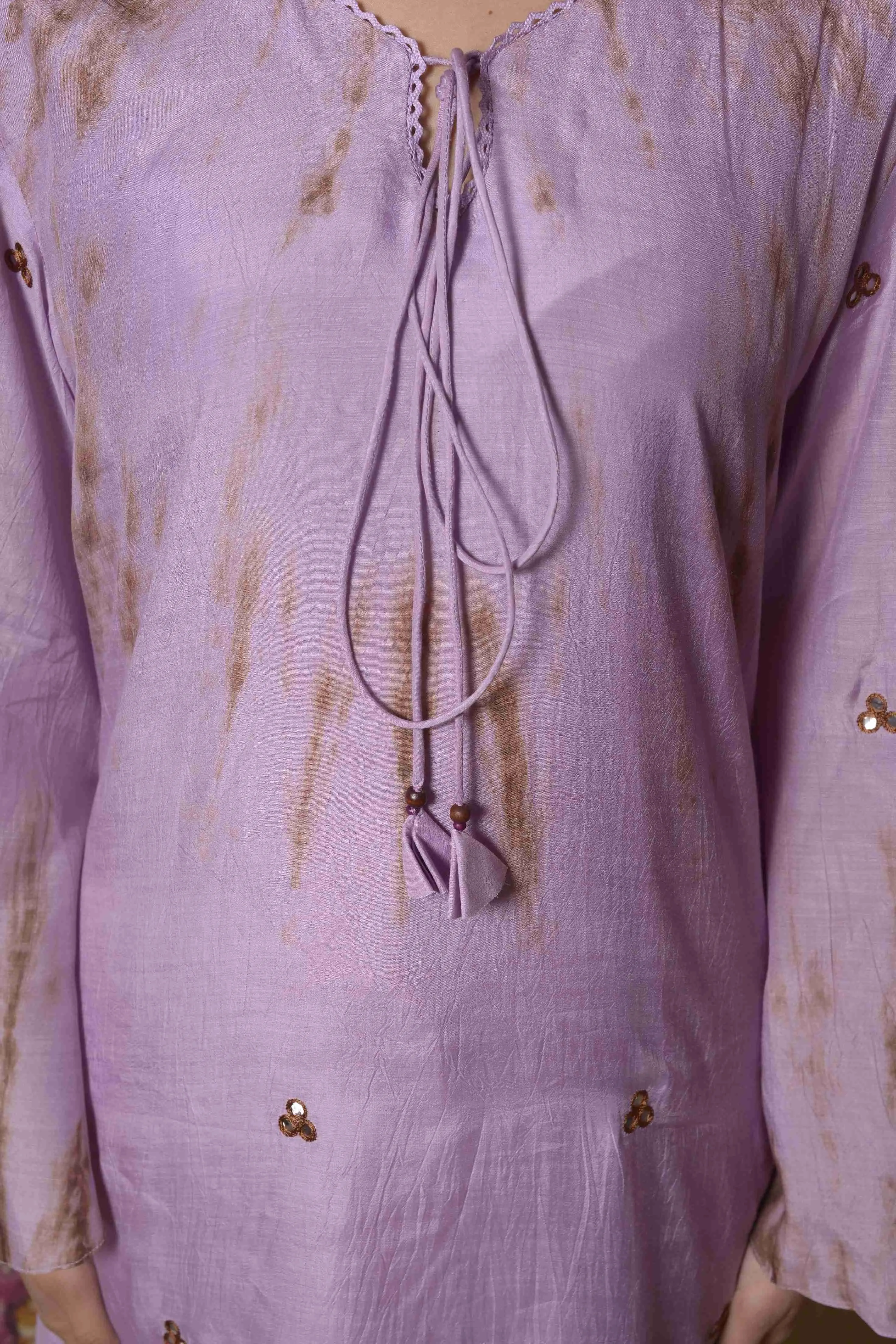 Mirror Work Lilac Tie & Dye Kurta & Pants