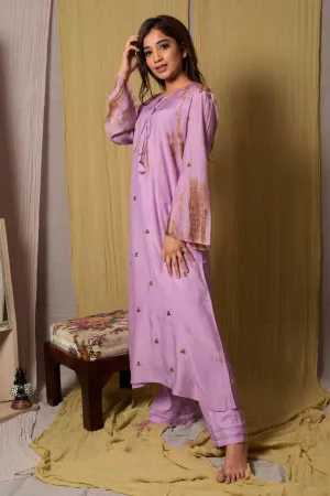 Mirror Work Lilac Tie & Dye Kurta & Pants