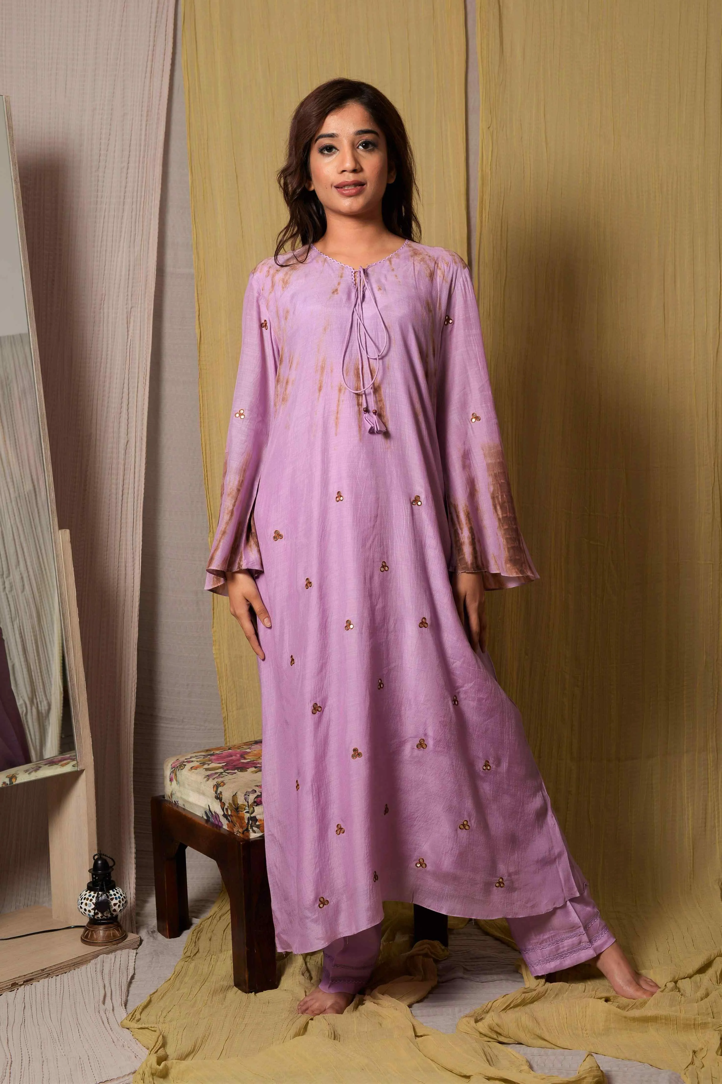 Mirror Work Lilac Tie & Dye Kurta & Pants
