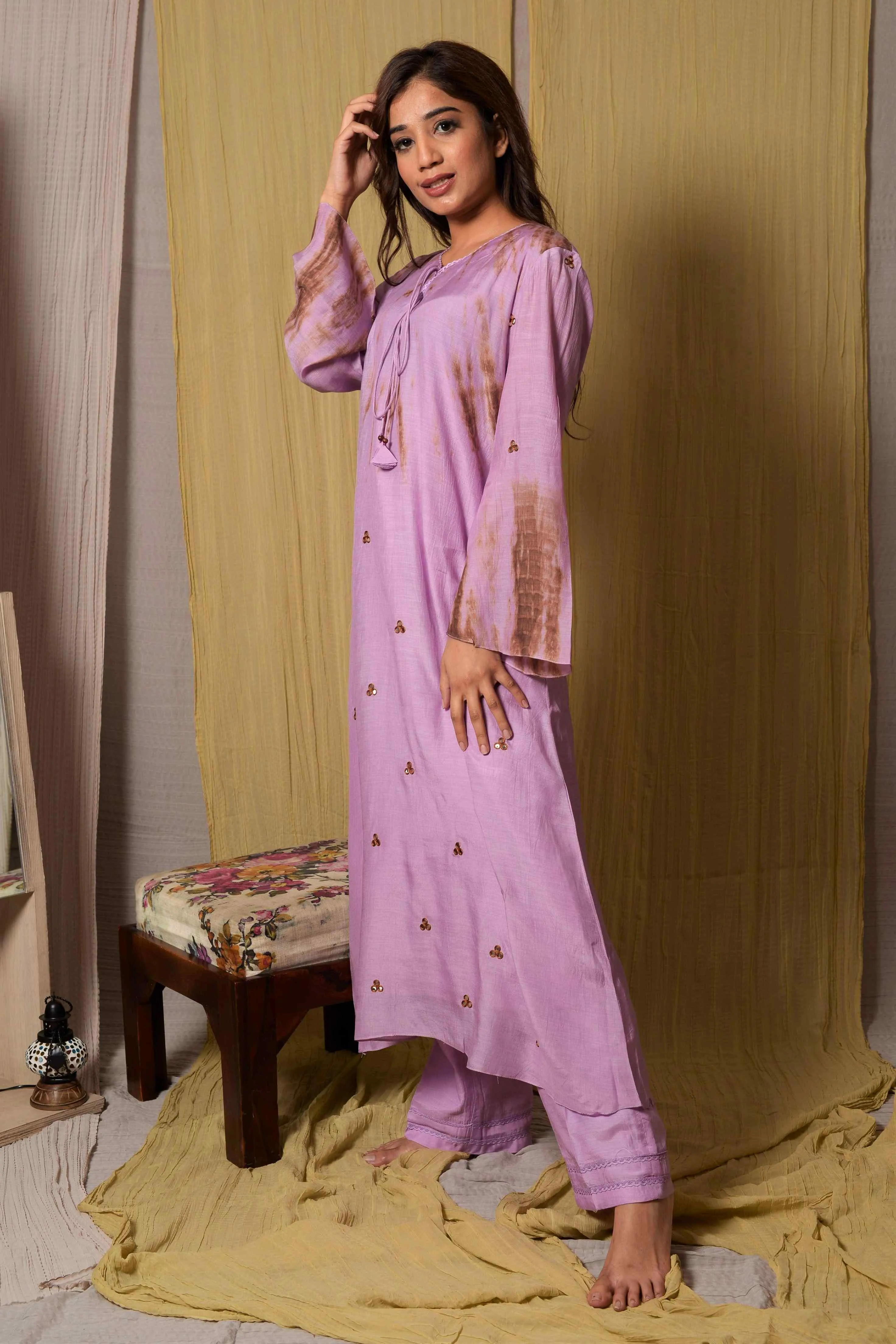 Mirror Work Lilac Tie & Dye Kurta & Pants
