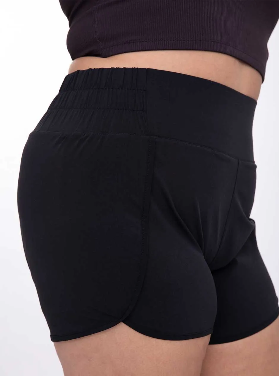 Mono B Women's Highwaist Athleisure Split Running Shorts - Black
