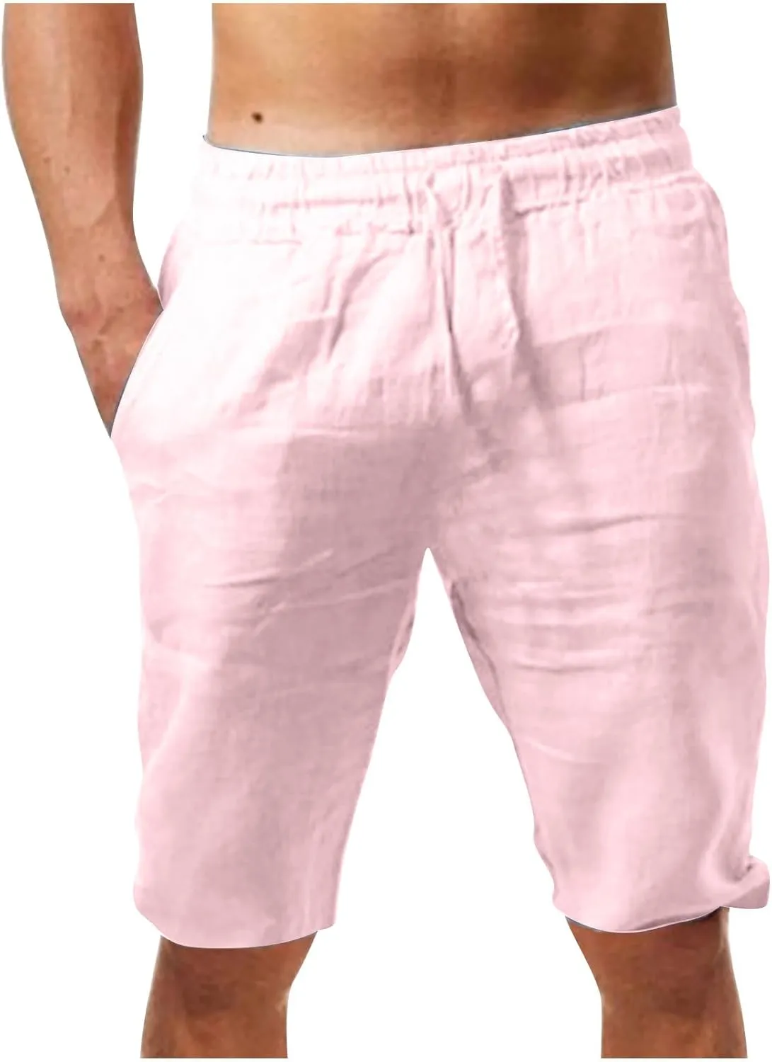 Muscularfit Beach Shorts for Men Summer Casual Cotton Linen Shorts Loose Fit Elastic Waist Drawstring Work Utility Shorts