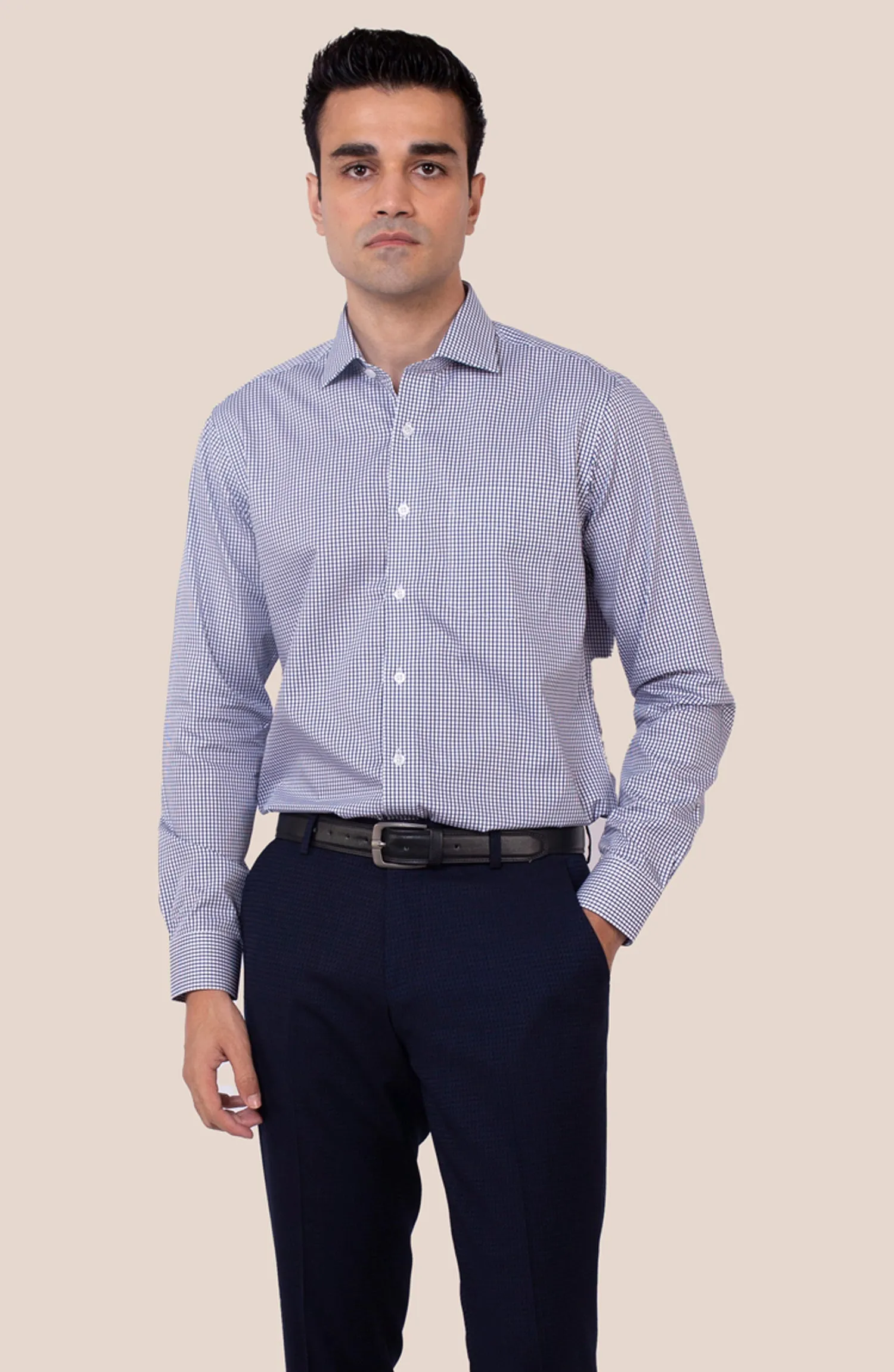 Navy Check Cotton Shirt