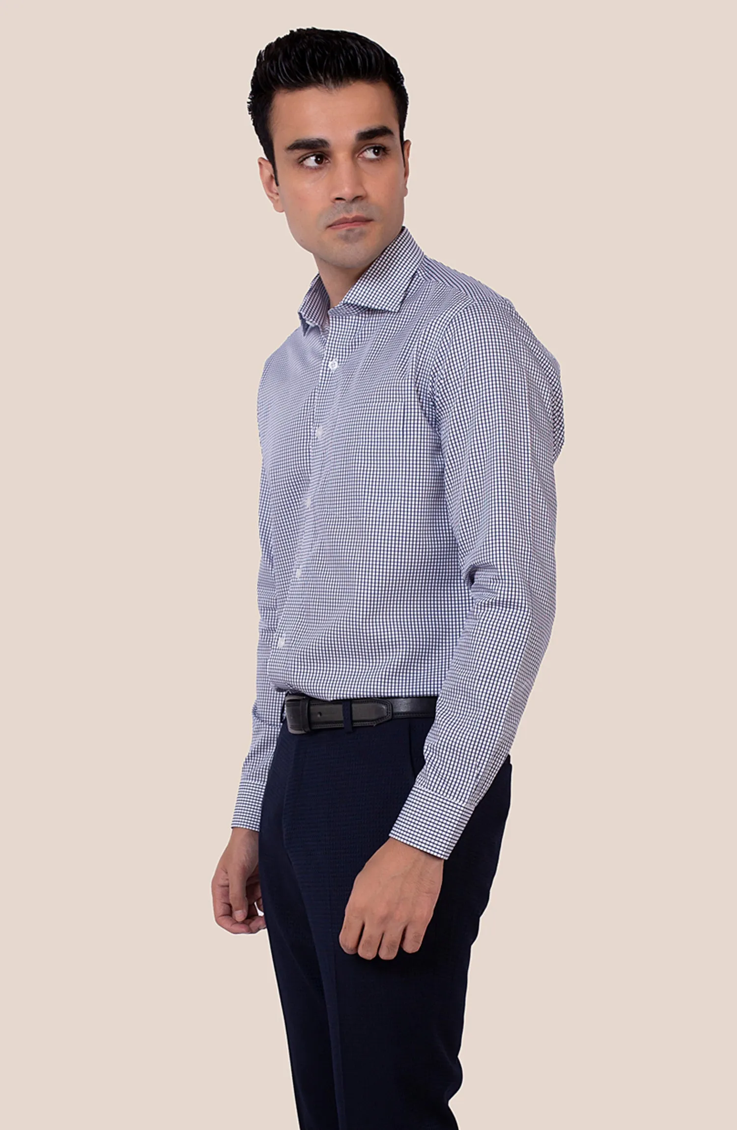 Navy Check Cotton Shirt
