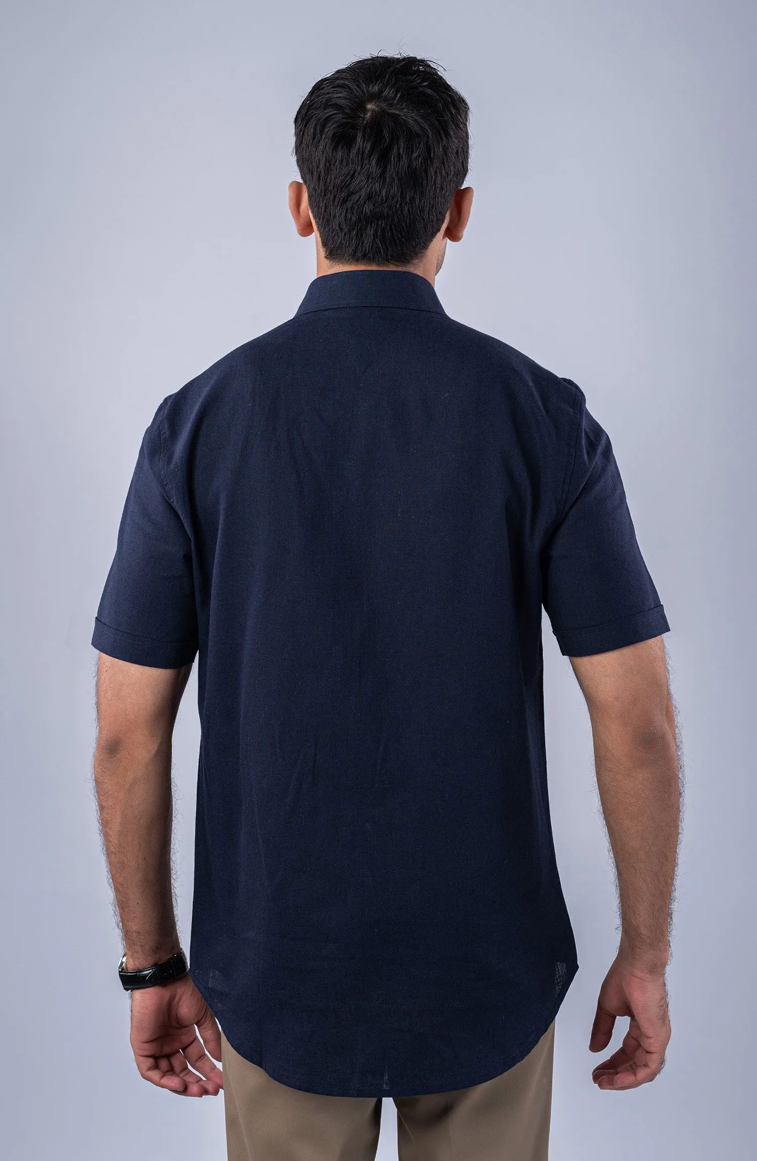 Navy Cotton Linen Shirt