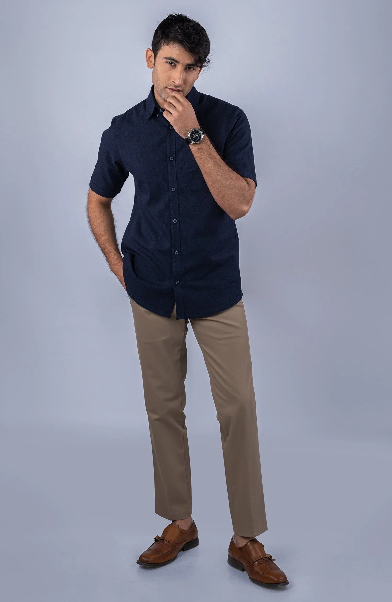 Navy Cotton Linen Shirt