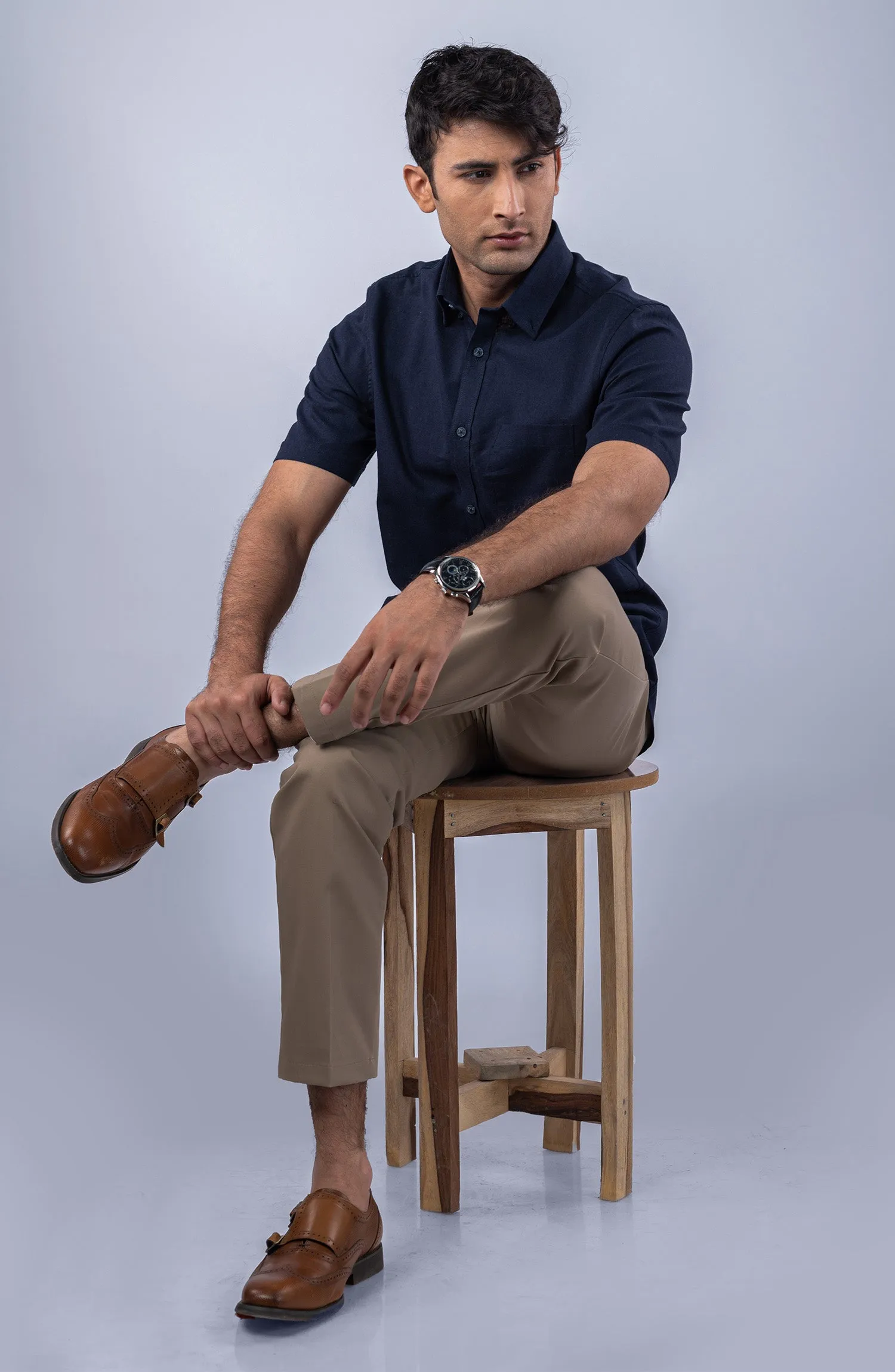 Navy Cotton Linen Shirt