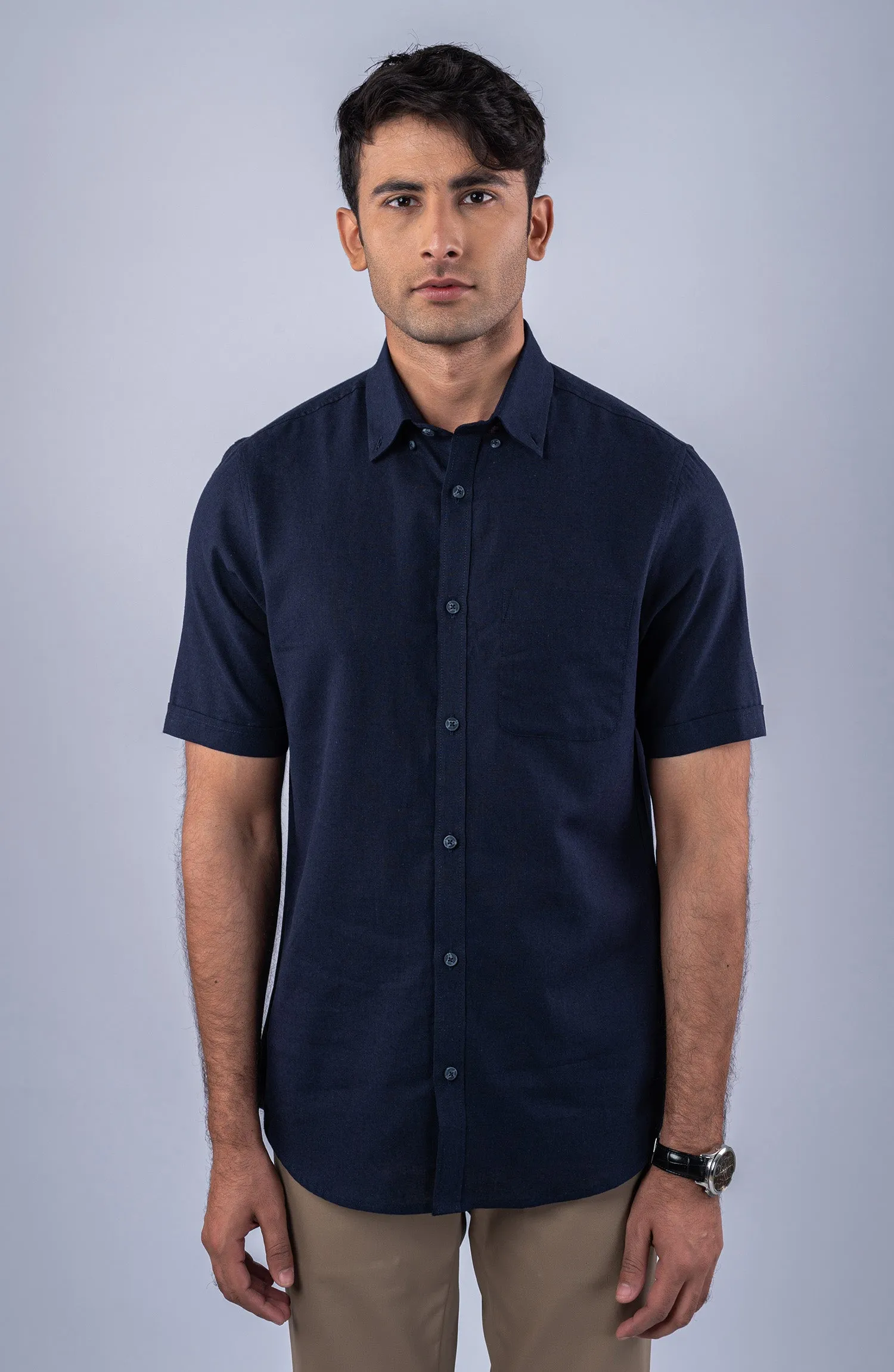 Navy Cotton Linen Shirt
