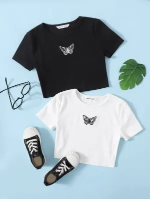Pack Of 2 Girls Butterfly Tees