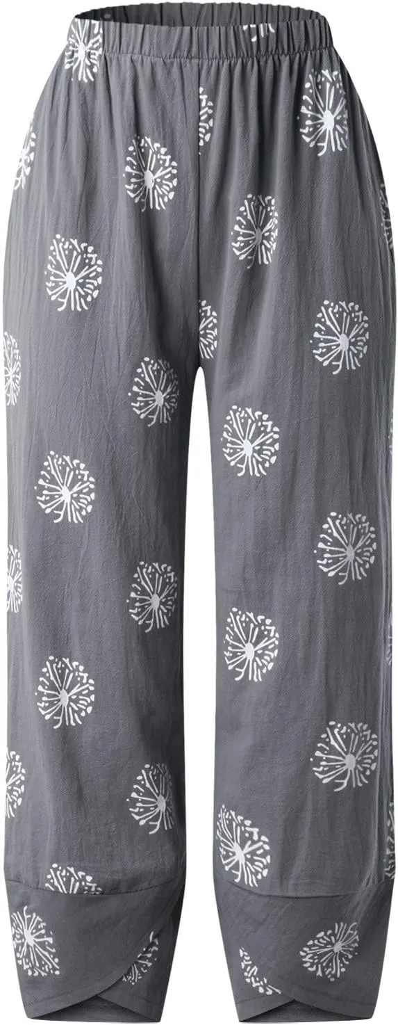 Petite Linen Pants for Women Relaxed Fit Cropped Palazzo Lounge Pants Lounge Long Trousers Summer Beach Vacation Pants