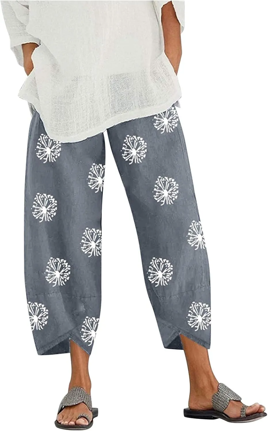 Petite Linen Pants for Women Relaxed Fit Cropped Palazzo Lounge Pants Lounge Long Trousers Summer Beach Vacation Pants