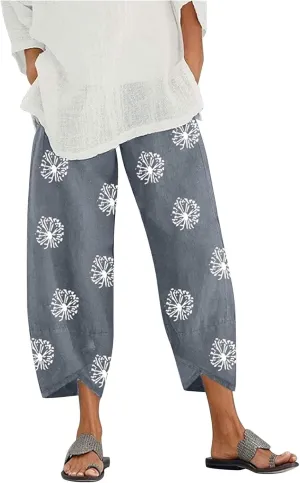 Petite Linen Pants for Women Relaxed Fit Cropped Palazzo Lounge Pants Lounge Long Trousers Summer Beach Vacation Pants
