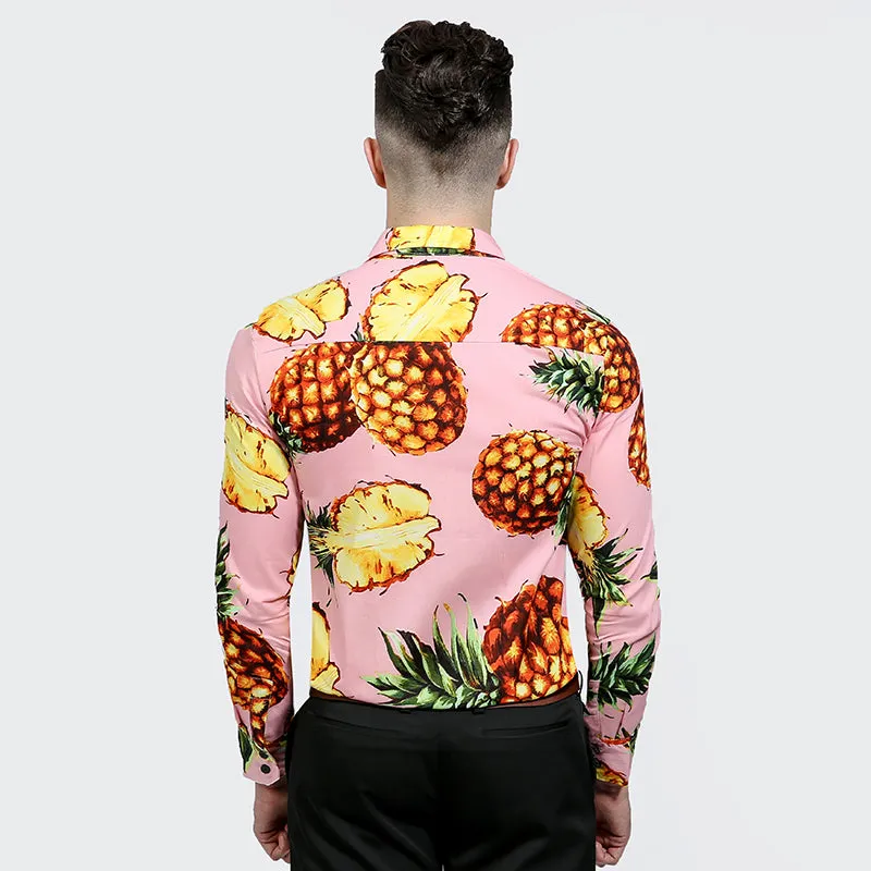 Pineapple Print Men Slim Fit Long Sleeves Shirt