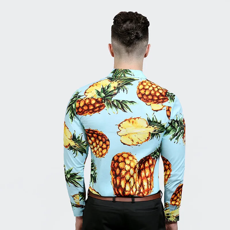 Pineapple Print Men Slim Fit Long Sleeves Shirt