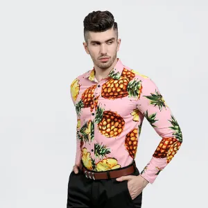 Pineapple Print Men Slim Fit Long Sleeves Shirt