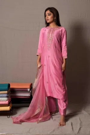 Pink Gota Patti Embroidery Kurta with Pants