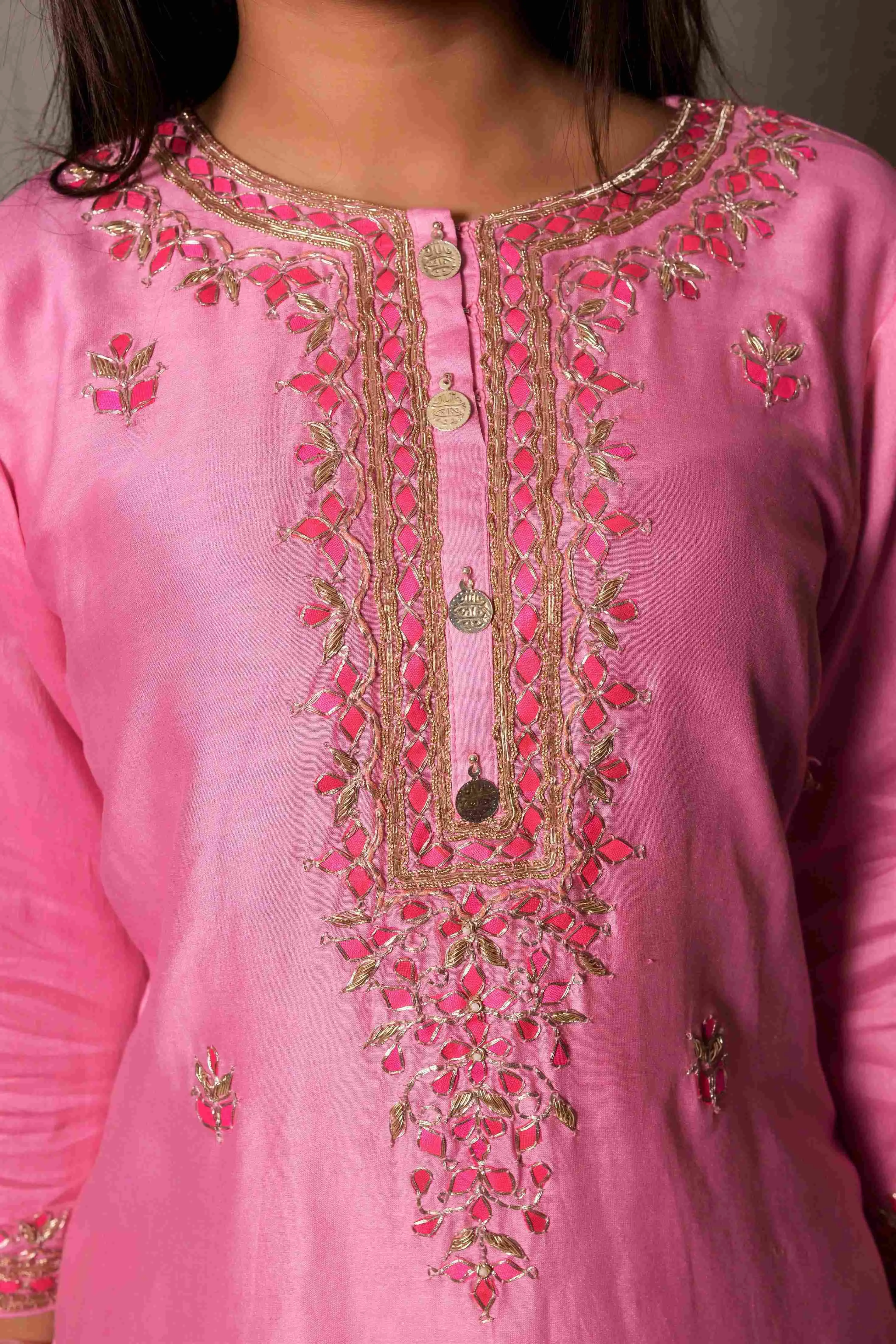 Pink Gota Patti Embroidery Kurta with Pants