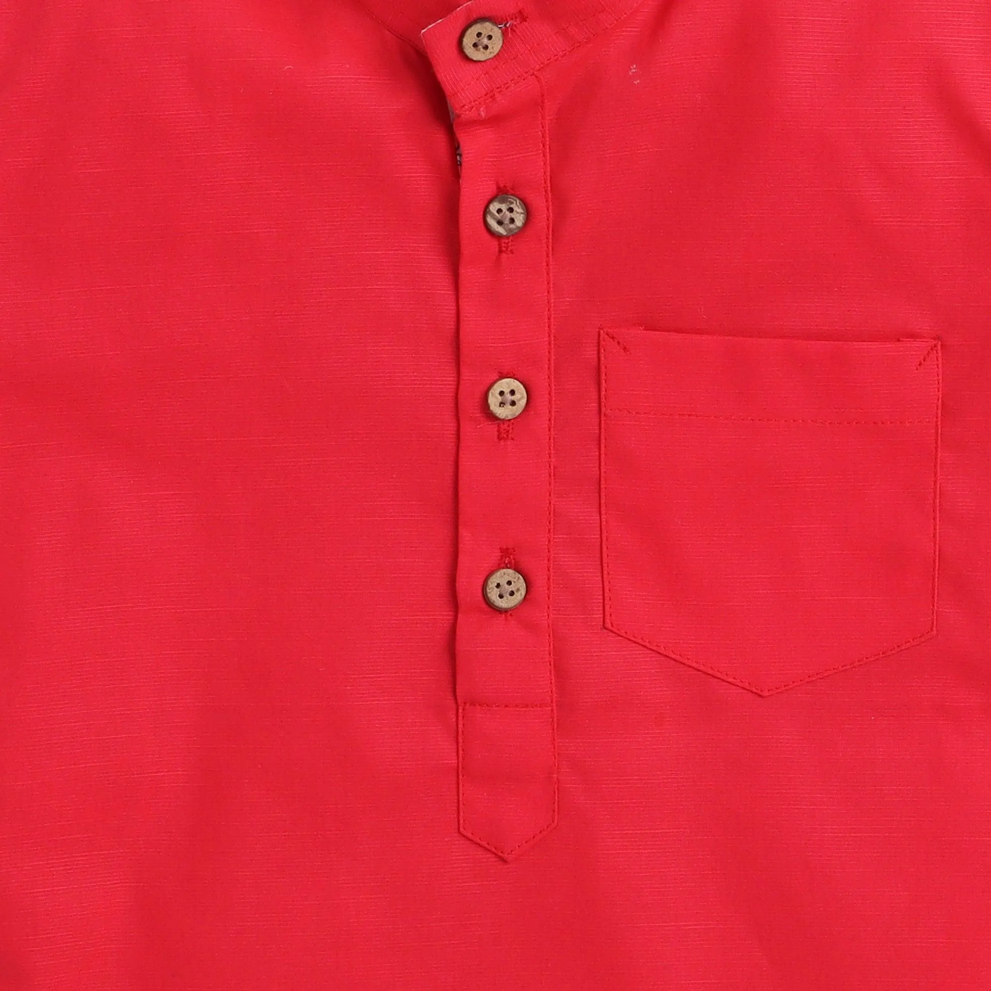 Polka Tots Half Sleeve Short Kurta Floral Placket and roll over loop - Pink