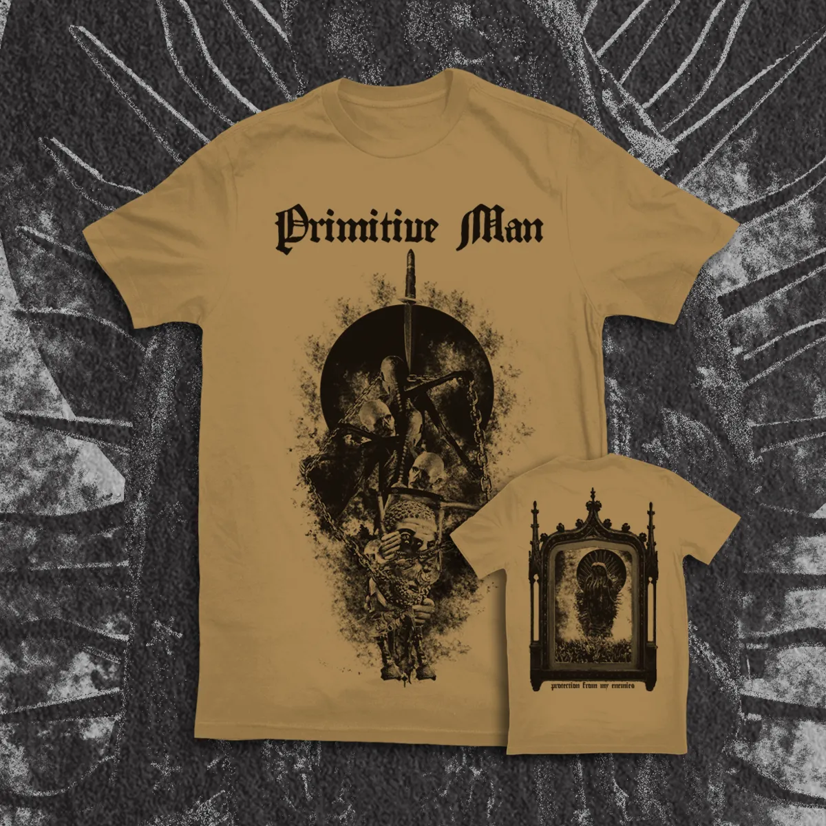 PRIMITIVE MAN "STONED DEATH" OLD GOLD SHIRT