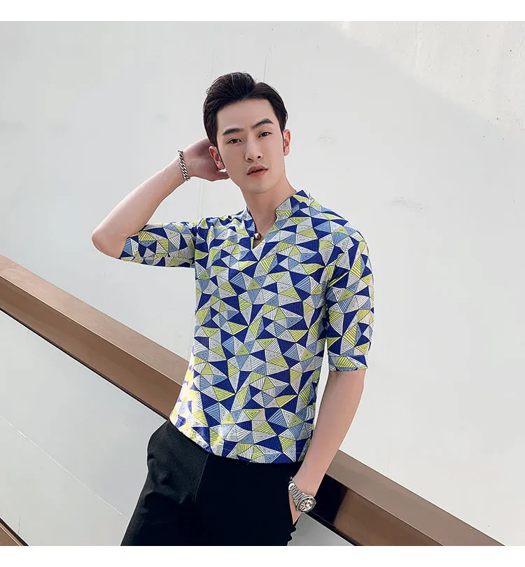 Pyramid Printing Short Sleeve Casual Style Men Shirt