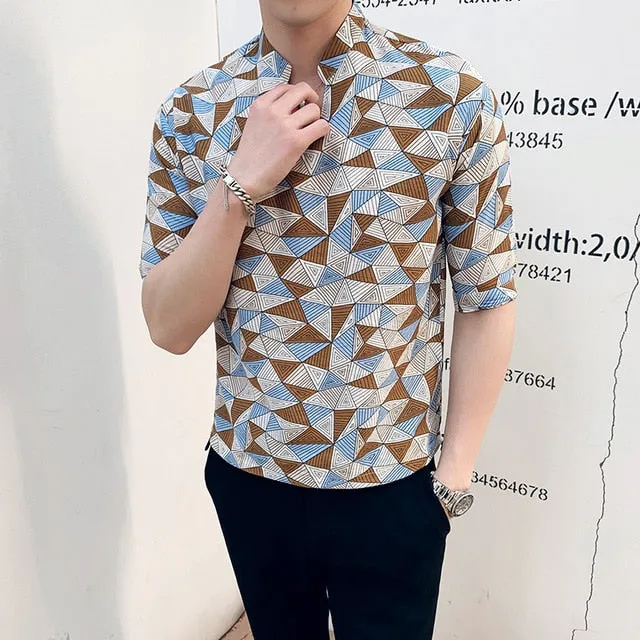 Pyramid Printing Short Sleeve Casual Style Men Shirt