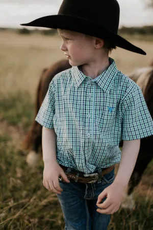 "Colton" Fresh Green & Blue Gingham Short Sleeve Shirt