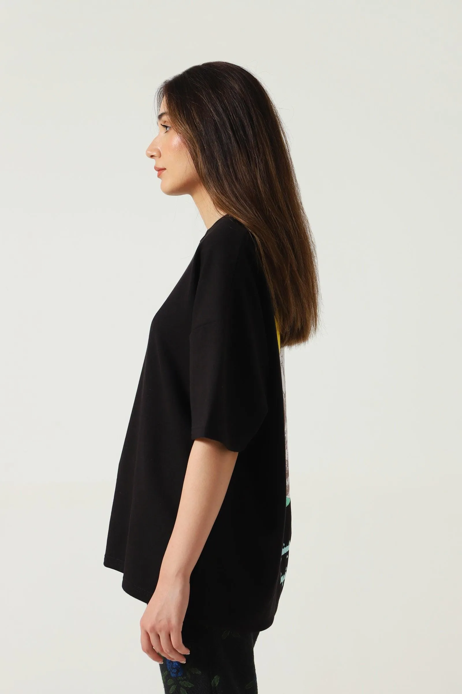 "PEOPLE TALK" PRINTED BLACK T SHIRT